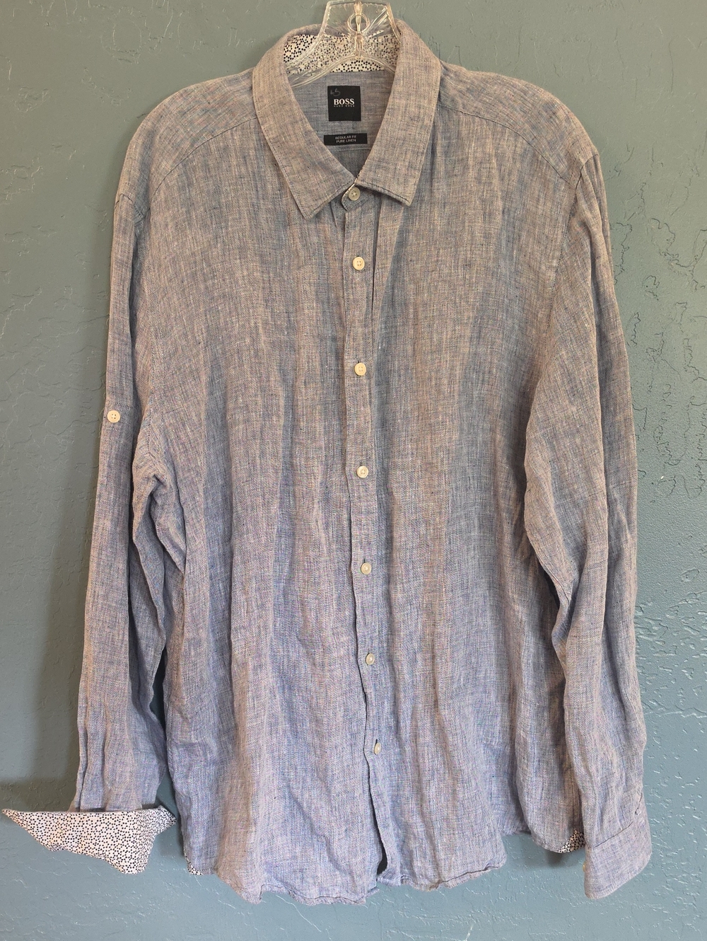 Boss Light Blue Heathered Linen Button-Down Shirt